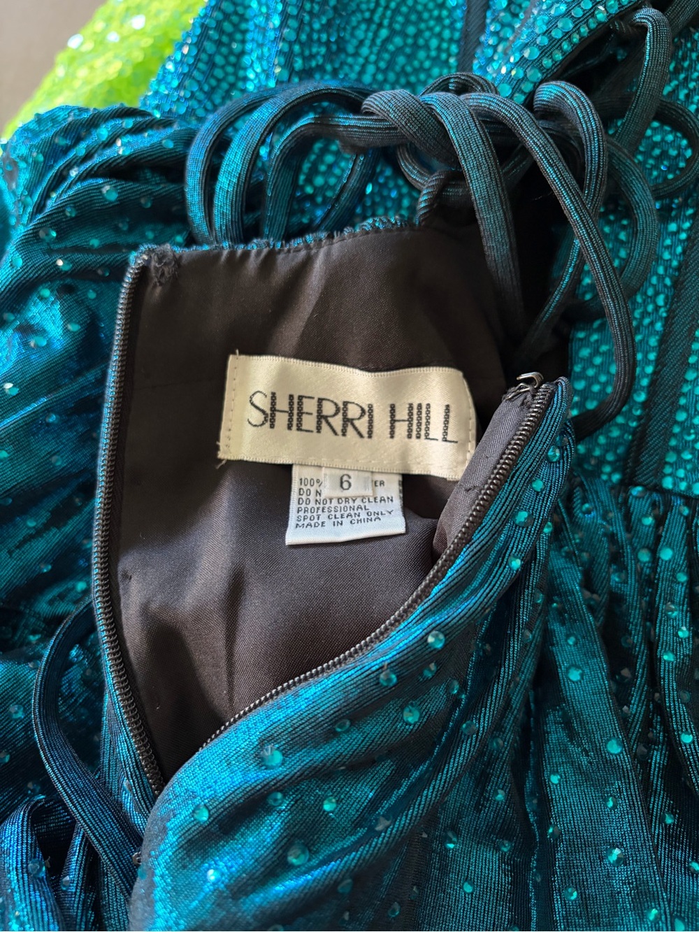 Sherri Hill Strapless Sparkly Teal Ruffle Corset Homecoming Dress - Picture 5 of 6